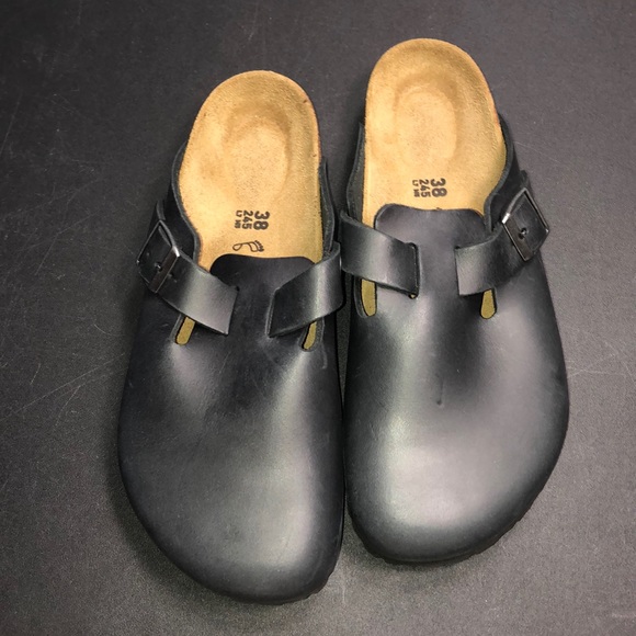 38/7 Leather & Cork Birkenstock Boston Clog Black - Picture 3 of 10